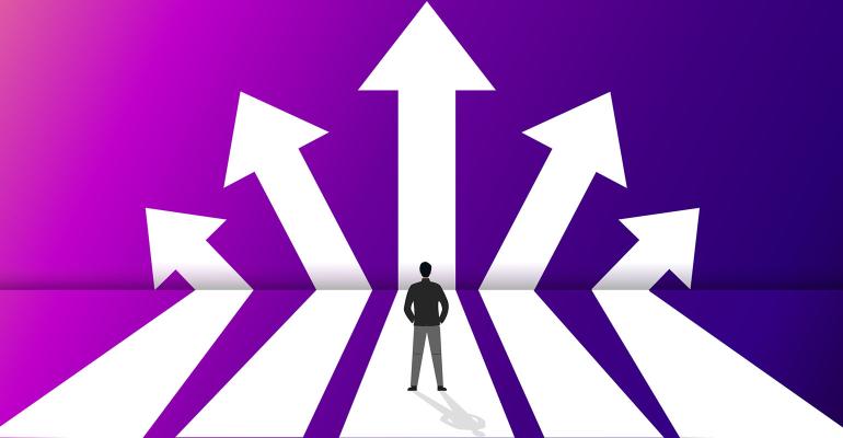 businessman with options arrows path illustration