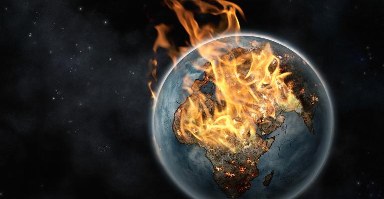 globe earth on fire