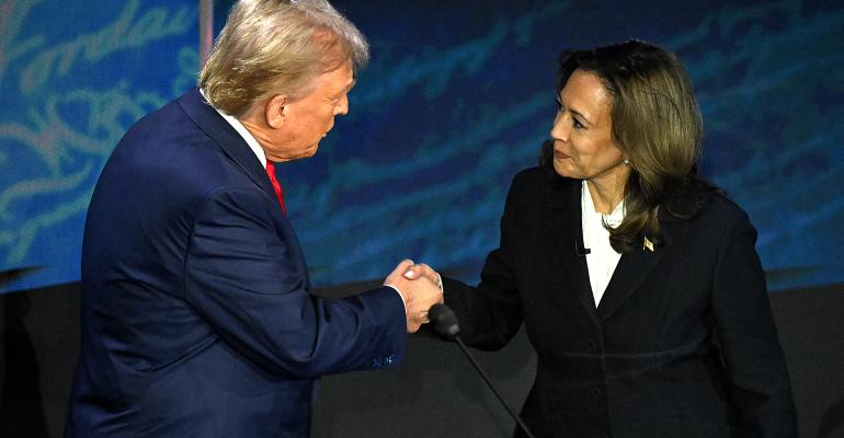 Kamala Harris Donald Trump shaking hands