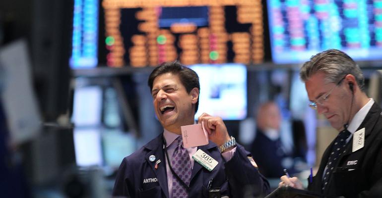 stock market trader laughing