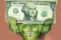 superhero holding giant dollar bill 